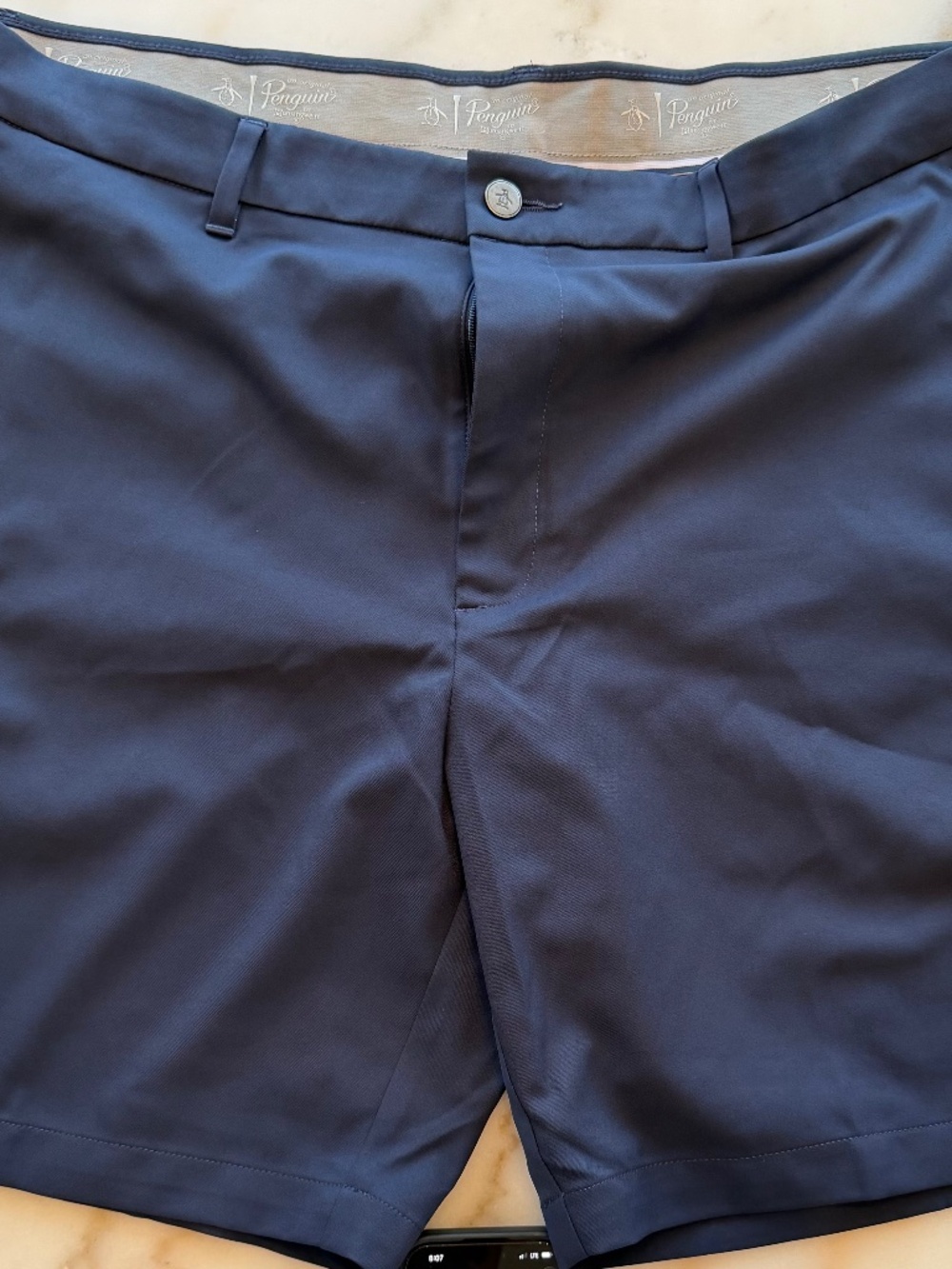 Penguin / 38" / Navy Blue polyester 7" short (Never Worn)